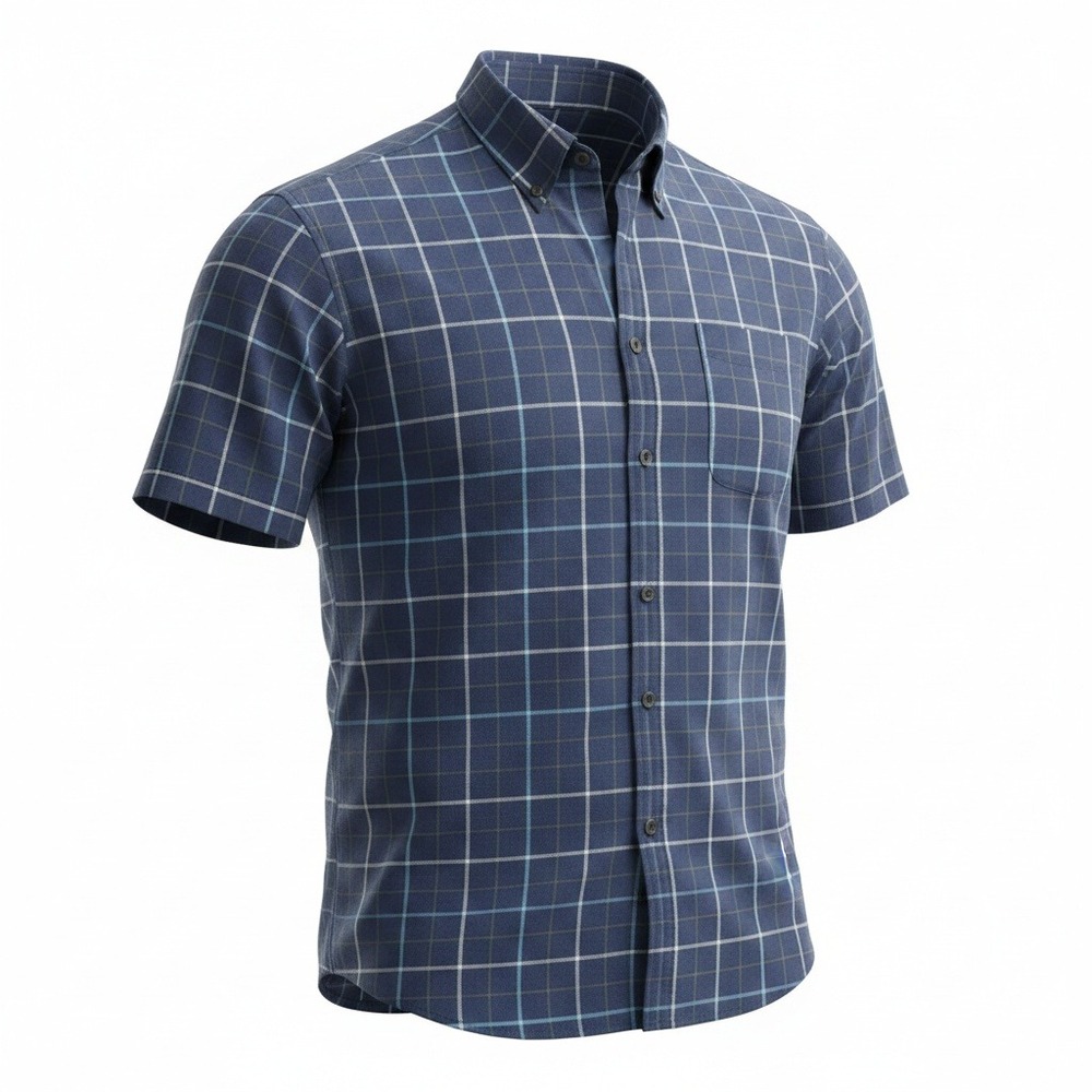 David Taylor Mens XL Navy Blue Teal Plaid Short Sleeve Button Down Shirt